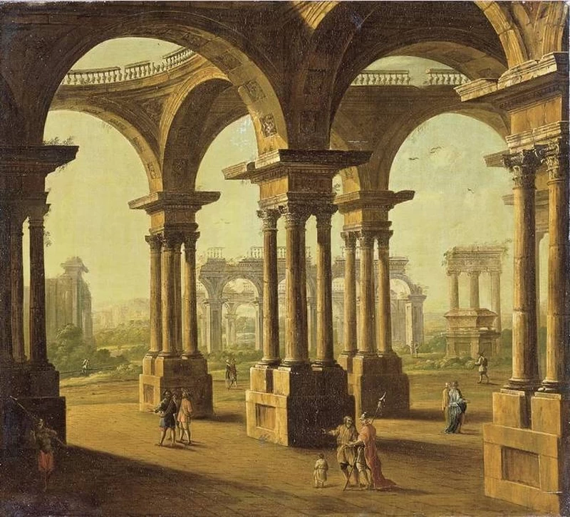 Capriccio con rovine rmane e figure